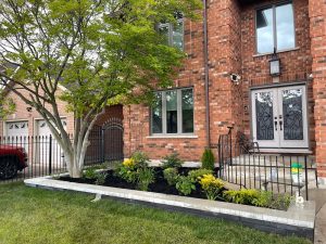 Hardscaping_13 Low garden wall and new planting along the front of a brick home